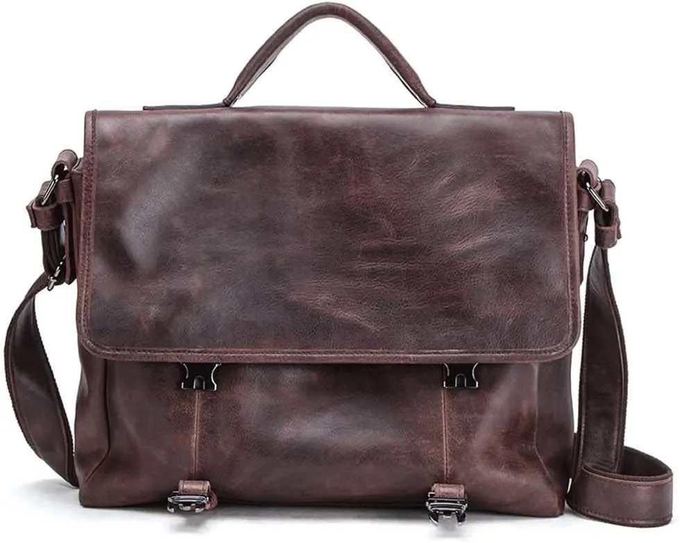 13. 3 Inch Laptop Briefcase Genuine Leather Messenger Bags Multifunctional Large Capacity Youth Men' s Shoulder Bag Handbag (Color : Brown, Size : 14x4x10.5 inch)