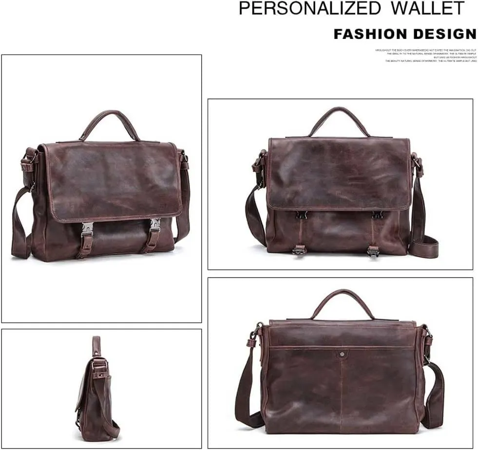 13. 3 Inch Laptop Briefcase Genuine Leather Messenger Bags Multifunctional Large Capacity Youth Men' s Shoulder Bag Handbag (Color : Brown, Size : 14x4x10.5 inch)