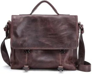13. 3 Inch Laptop Briefcase Genuine Leather Messenger Bags Multifunctional Large Capacity Youth Men' s Shoulder Bag Handbag (Color : Brown, Size : 14x4x10.5 inch)