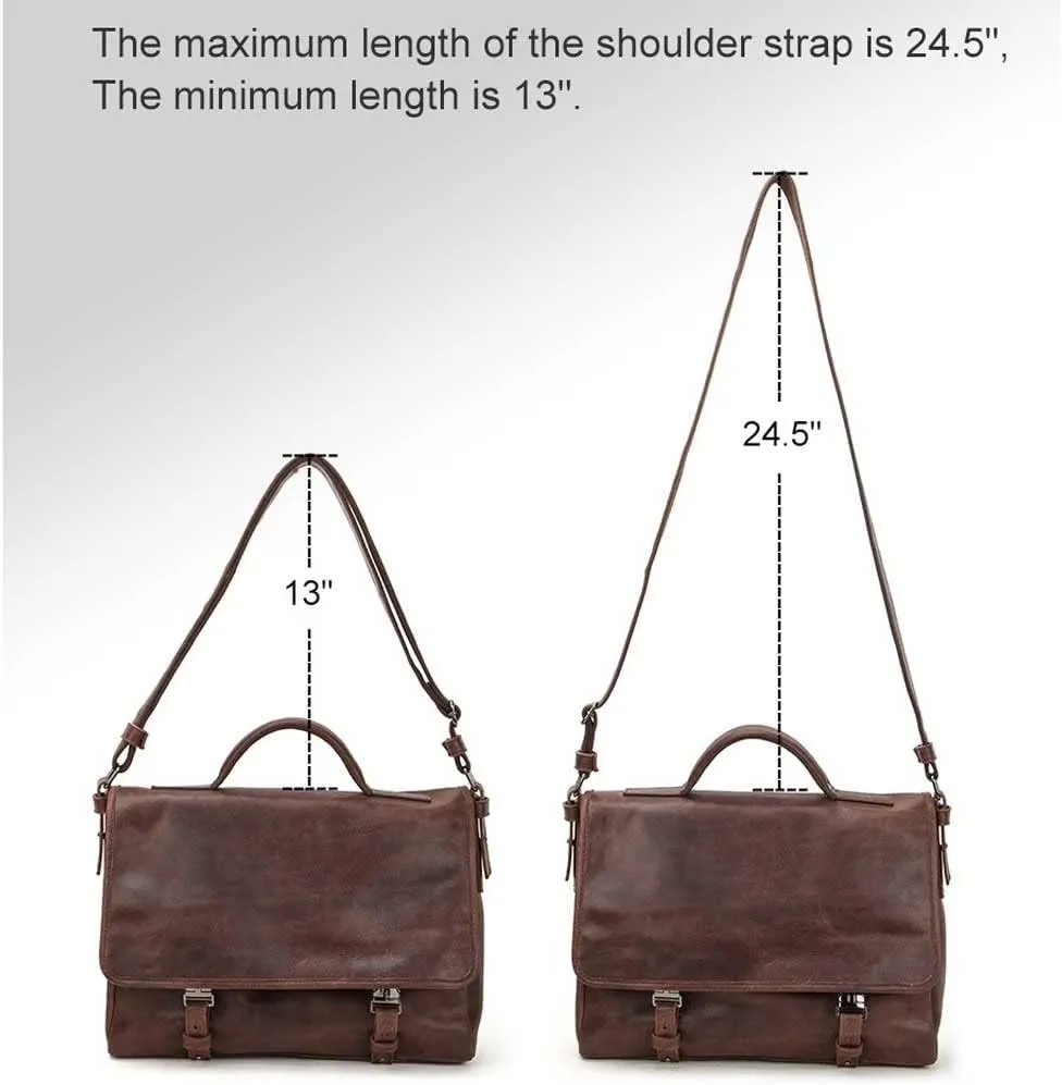 13. 3 Inch Laptop Briefcase Genuine Leather Messenger Bags Multifunctional Large Capacity Youth Men' s Shoulder Bag Handbag (Color : Brown, Size : 14x4x10.5 inch)