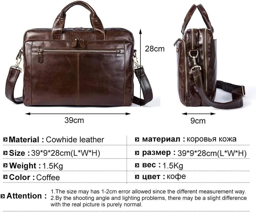 14 Inch Laptop Briefcase Convertible Messenger Bags Handbag Men Genuine Leather Multifunctional Work Business Shoulder Bag (Color : Black, Size : 14 inch)