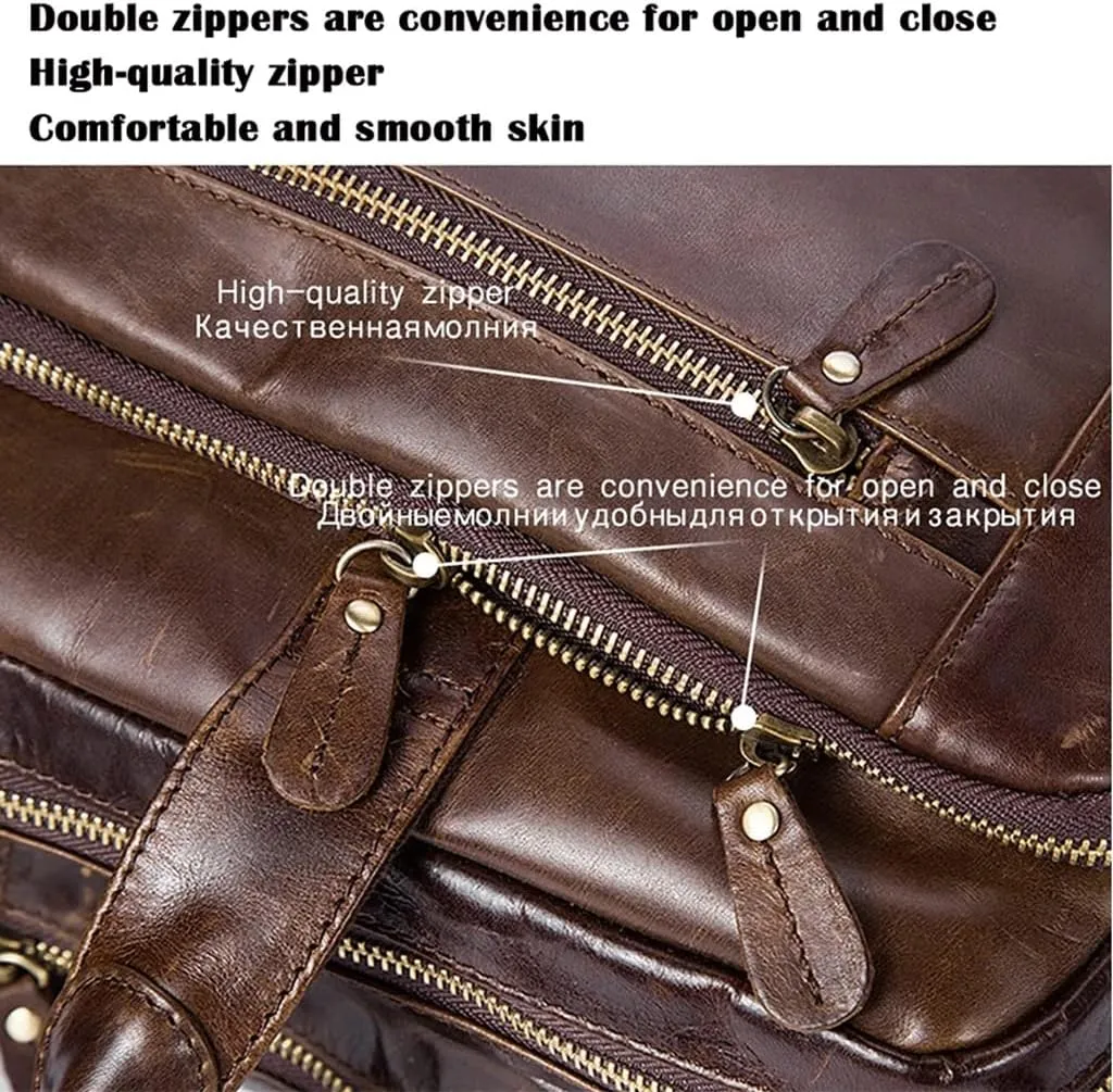 14 Inch Laptop Briefcase Convertible Messenger Bags Handbag Men Genuine Leather Multifunctional Work Business Shoulder Bag (Color : Black, Size : 14 inch)