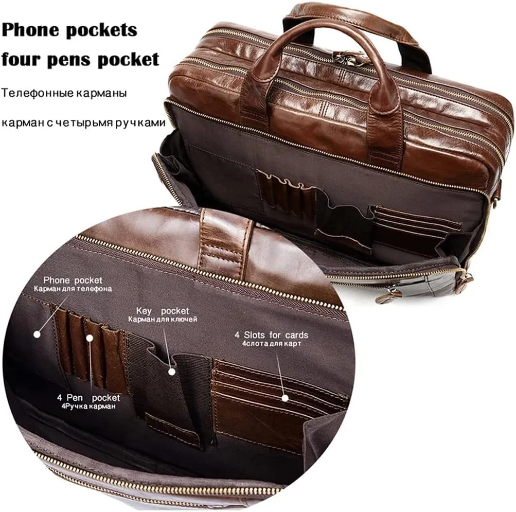 14 Inch Laptop Briefcase Convertible Messenger Bags Handbag Men Genuine Leather Multifunctional Work Business Shoulder Bag (Color : Black, Size : 14 inch)