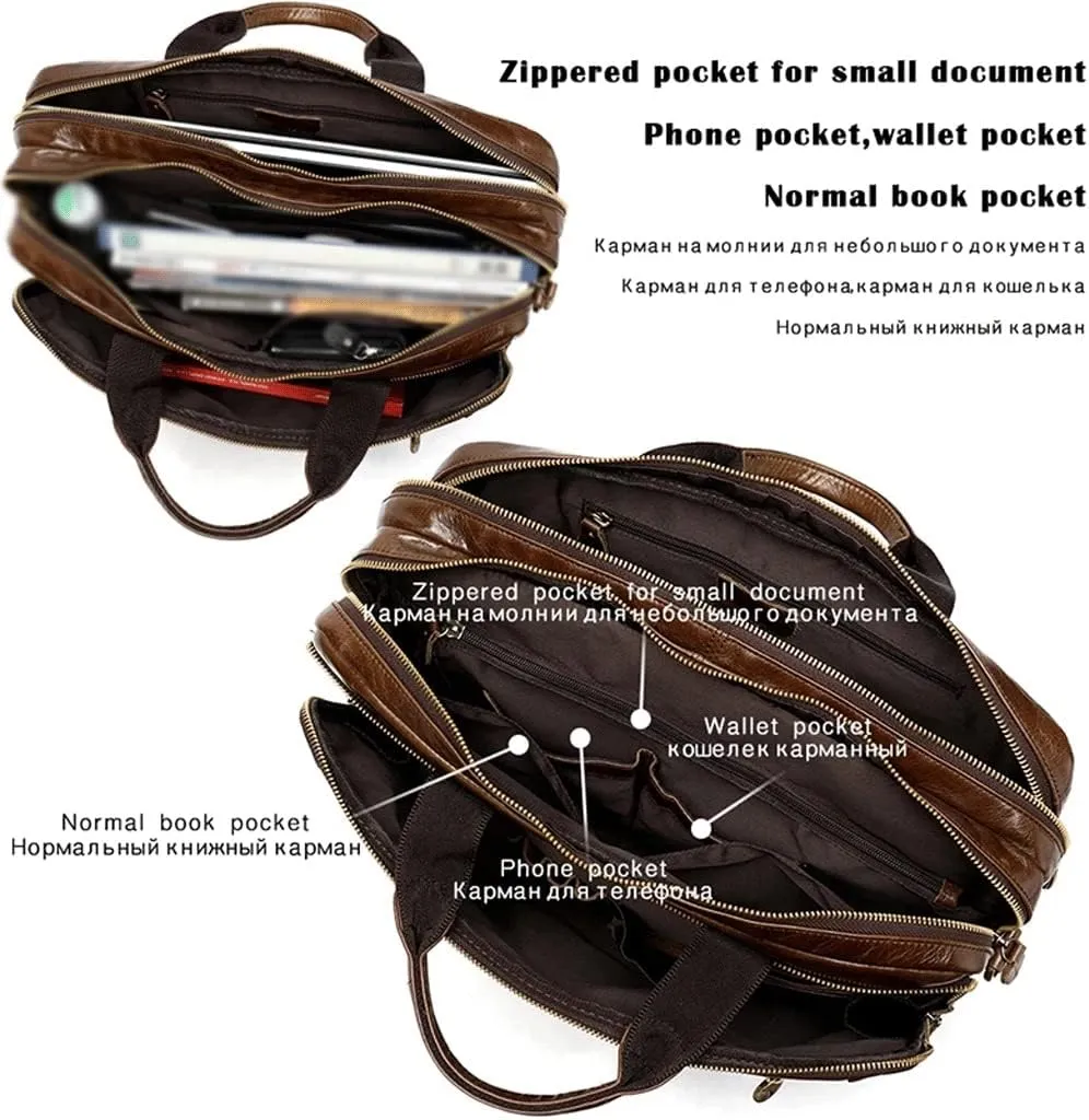 14 Inch Laptop Briefcase Convertible Messenger Bags Handbag Men Genuine Leather Multifunctional Work Business Shoulder Bag (Color : Black, Size : 14 inch)