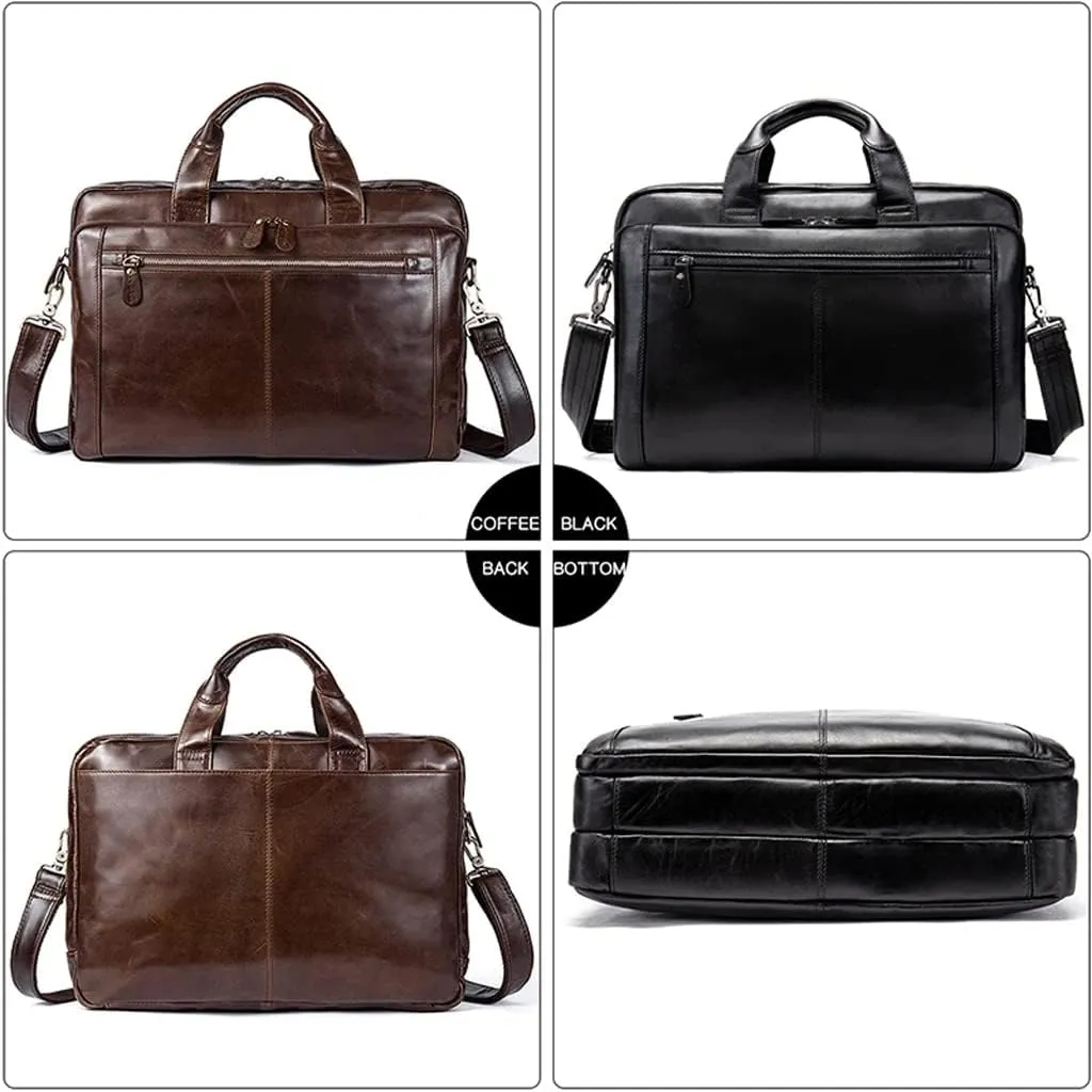14 Inch Laptop Briefcase Convertible Messenger Bags Handbag Men Genuine Leather Multifunctional Work Business Shoulder Bag (Color : Black, Size : 14 inch)
