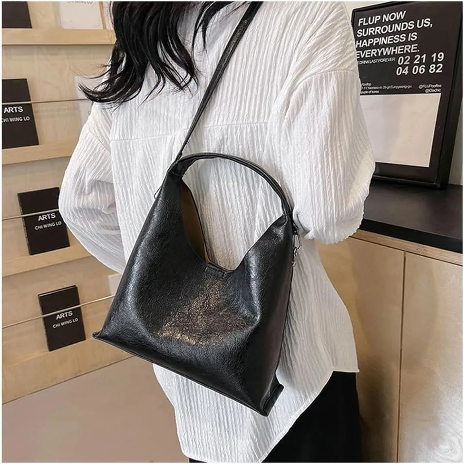 2 Pcs Slouchy PU Leather Crescent Hobo Bags Women Trendy Crossbody Purse Satchels Shoulder Bag Top-handle Mini Tote Handbag