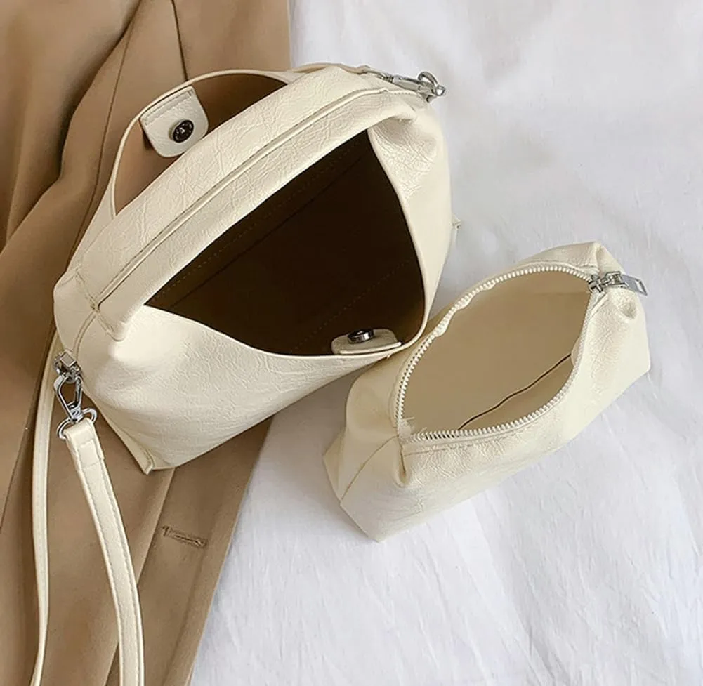 2 Pcs Slouchy PU Leather Crescent Hobo Bags Women Trendy Crossbody Purse Satchels Shoulder Bag Top-handle Mini Tote Handbag