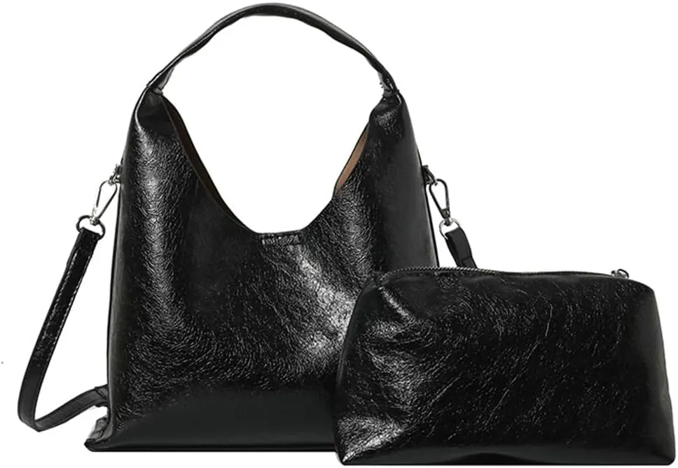 2 Pcs Slouchy PU Leather Crescent Hobo Bags Women Trendy Crossbody Purse Satchels Shoulder Bag Top-handle Mini Tote Handbag