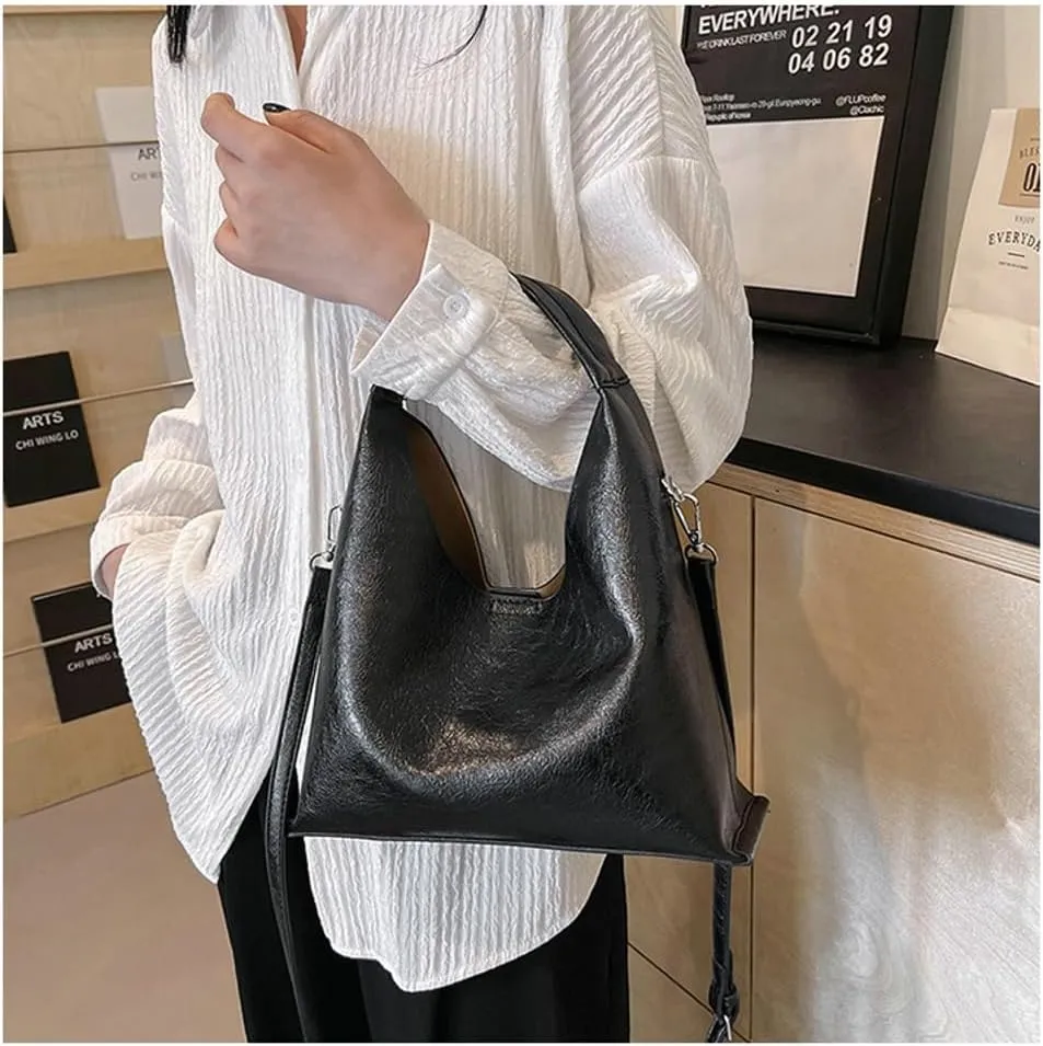 2 Pcs Slouchy PU Leather Crescent Hobo Bags Women Trendy Crossbody Purse Satchels Shoulder Bag Top-handle Mini Tote Handbag