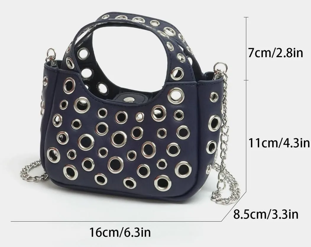 2 Pcs Y2k 90s Crescent Hobo Bags Women Trendy Studded PU Leather Shoulder Satchels Crossbody Purse Punk Underarm Tote Handbag