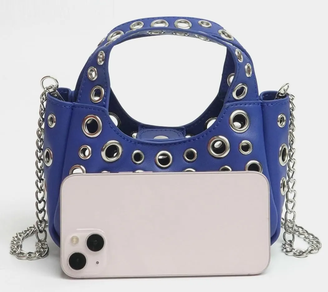 2 Pcs Y2k 90s Crescent Hobo Bags Women Trendy Studded PU Leather Shoulder Satchels Crossbody Purse Punk Underarm Tote Handbag