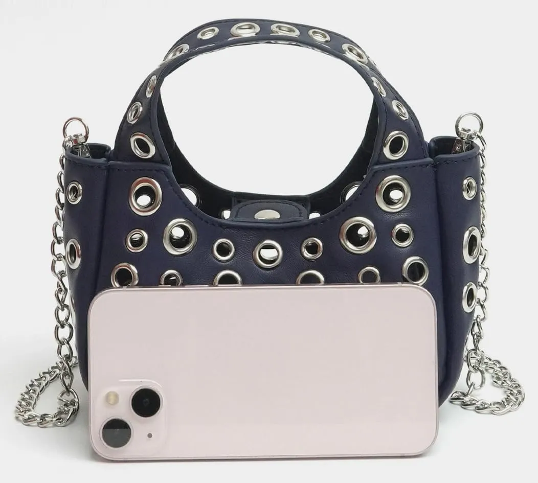2 Pcs Y2k 90s Crescent Hobo Bags Women Trendy Studded PU Leather Shoulder Satchels Crossbody Purse Punk Underarm Tote Handbag
