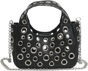 2 Pcs Y2k 90s Crescent Hobo Bags Women Trendy Studded PU Leather Shoulder Satchels Crossbody Purse Punk Underarm Tote Handbag
