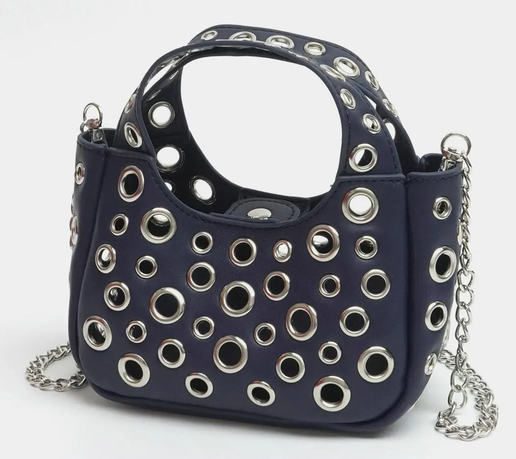 2 Pcs Y2k 90s Crescent Hobo Bags Women Trendy Studded PU Leather Shoulder Satchels Crossbody Purse Punk Underarm Tote Handbag