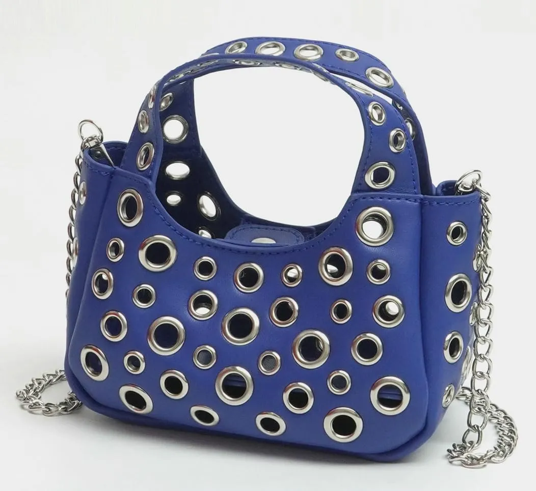 2 Pcs Y2k 90s Crescent Hobo Bags Women Trendy Studded PU Leather Shoulder Satchels Crossbody Purse Punk Underarm Tote Handbag
