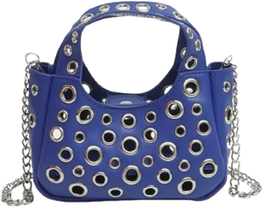 2 Pcs Y2k 90s Crescent Hobo Bags Women Trendy Studded PU Leather Shoulder Satchels Crossbody Purse Punk Underarm Tote Handbag