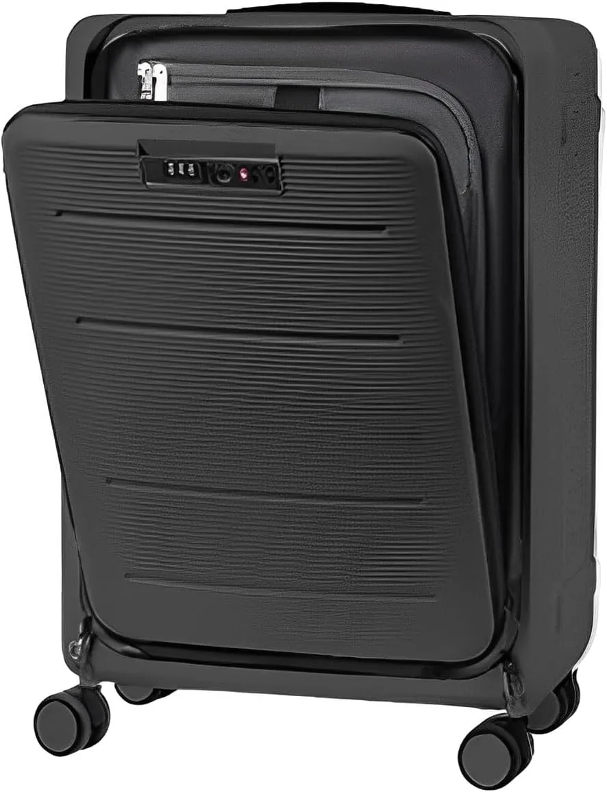 20inch Ultra-Lightweight Collapsible Hardshell Carry-On Suitcase with Rugged Spinner Wheels, TSA Lock, Spacious Interior, and Laptop Compartment, Black, SUN02
