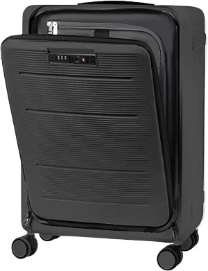 20inch Ultra-Lightweight Collapsible Hardshell Carry-On Suitcase with Rugged Spinner Wheels, TSA Lock, Spacious Interior, and Laptop Compartment, Black, SUN02