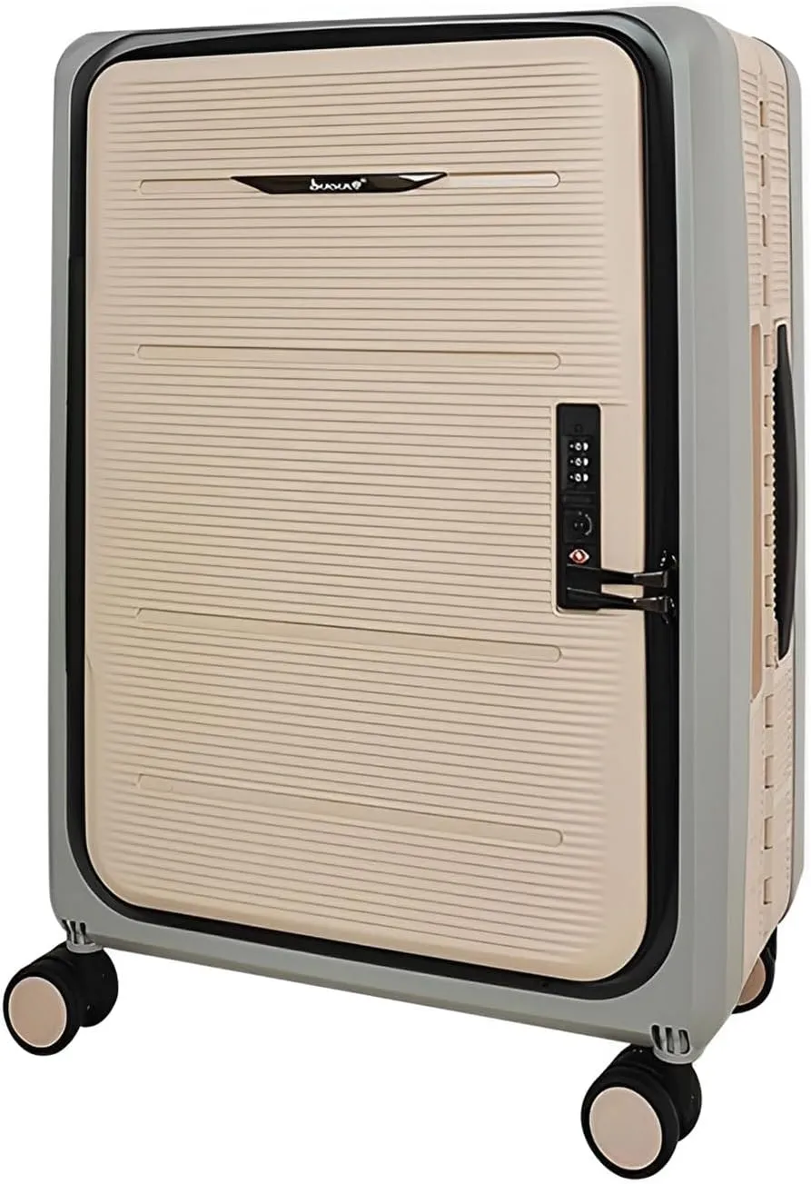 20inch Ultra-Lightweight Collapsible Hardshell Carry-On Suitcase with Rugged Spinner Wheels, TSA Lock, Spacious Interior, and Laptop Compartment, khaki, Black, SUN02