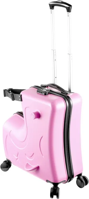 20" Kid Ride Suitcase,Ride Luggage for Kids 1-6,with Telescoping Handle,Spinner Wheels,Password Lock and Safety Belt,Suitcase Supports Up to 110 Lbs-Pink