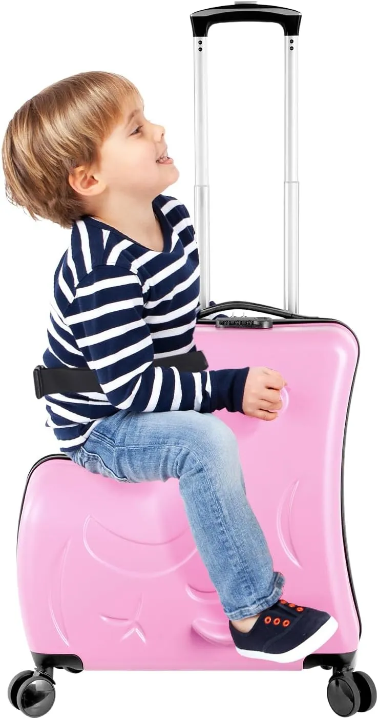 20" Kid Ride Suitcase,Ride Luggage for Kids 1-6,with Telescoping Handle,Spinner Wheels,Password Lock and Safety Belt,Suitcase Supports Up to 110 Lbs-Pink