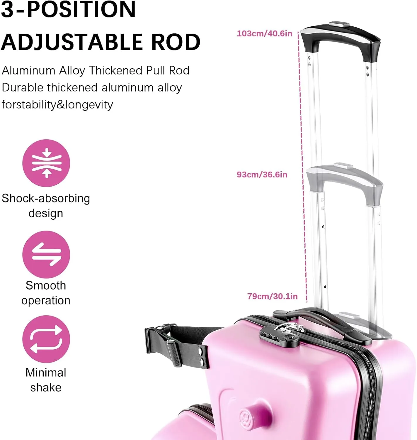 20" Kid Ride Suitcase,Ride Luggage for Kids 1-6,with Telescoping Handle,Spinner Wheels,Password Lock and Safety Belt,Suitcase Supports Up to 110 Lbs-Pink