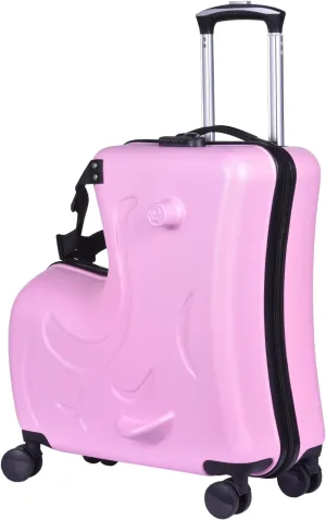 24" Ride on Suitcase for Kids,Can Hold 110 Lbs,with Double Spinner Wheels,Telescoping Handle,Password Lock and Safety Belt,Ride On Luggage for Kid Ages 6-12 (Pink)