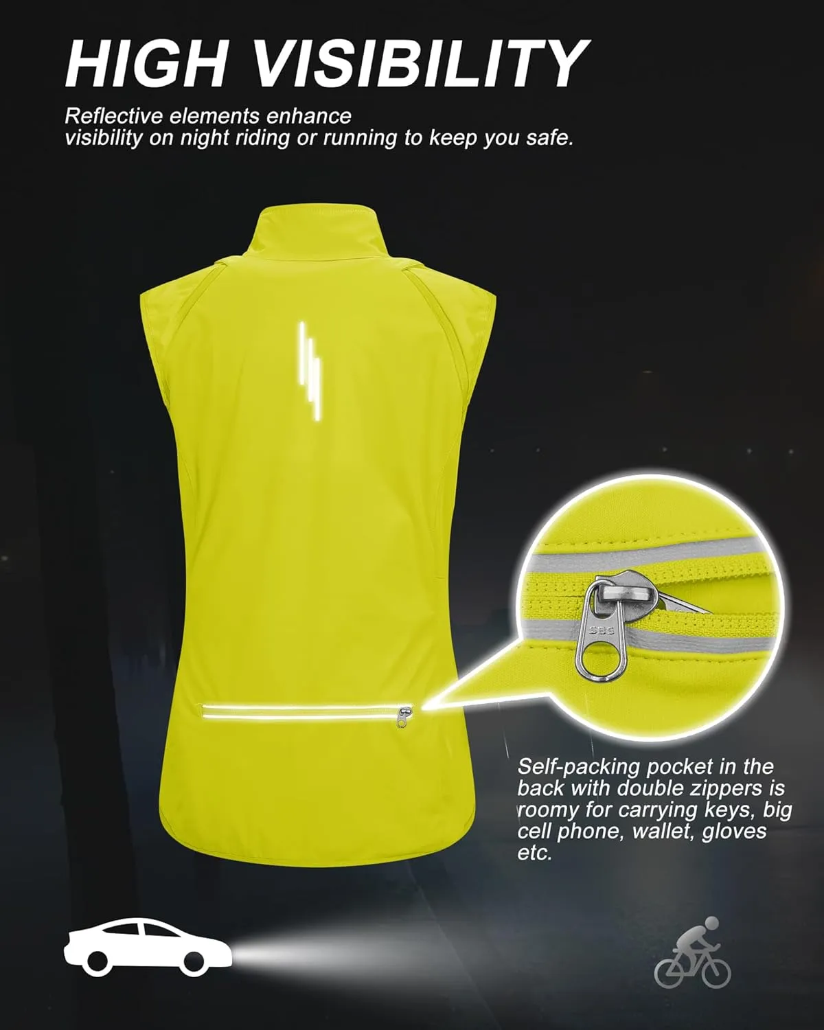 33,000ft Women's Zip Up Lightweight Athletic Workout Yoga Cycling Track Running Jacket Waterproof Windproof Reflective