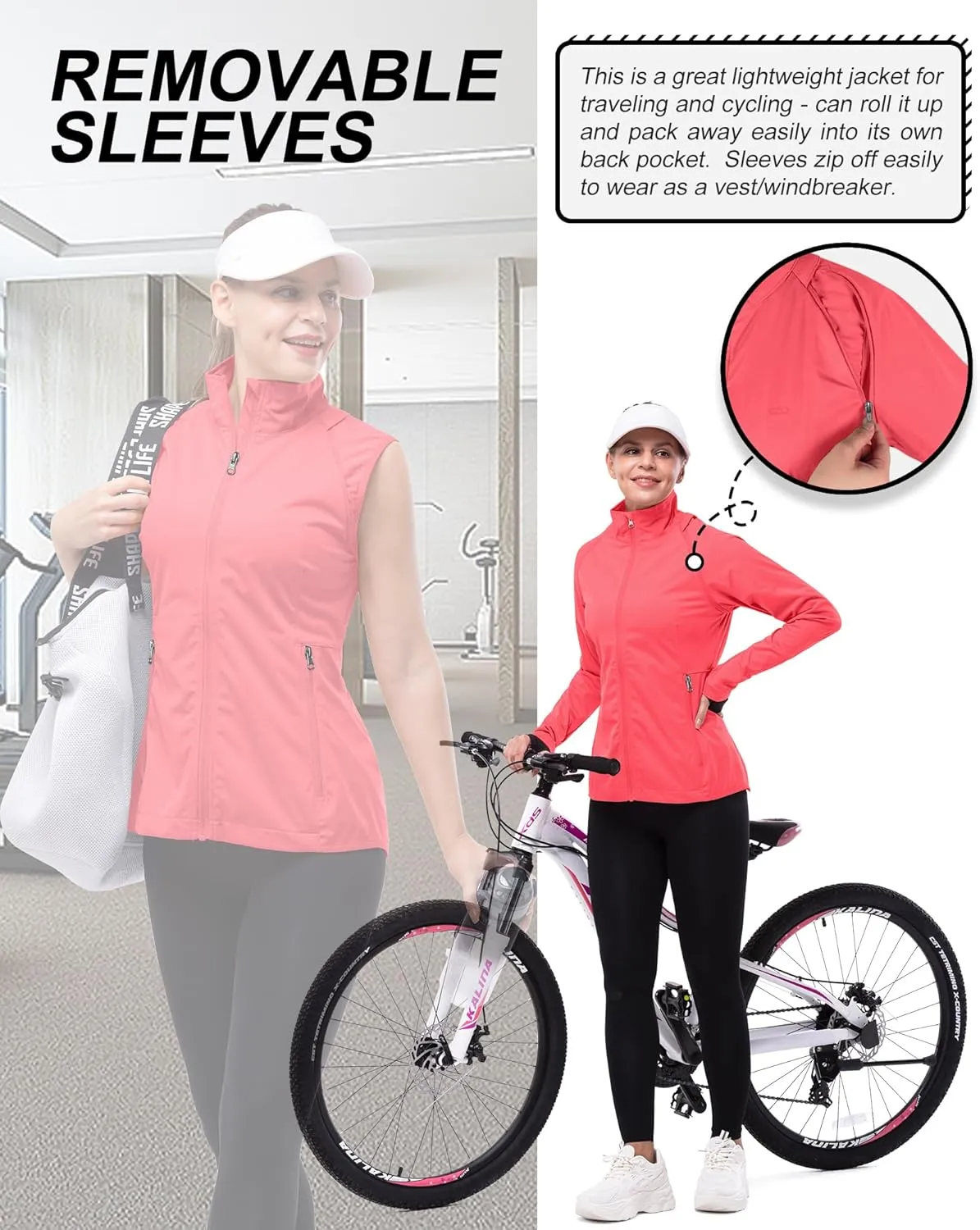 33,000ft Women's Zip Up Lightweight Athletic Workout Yoga Cycling Track Running Jacket Waterproof Windproof Reflective