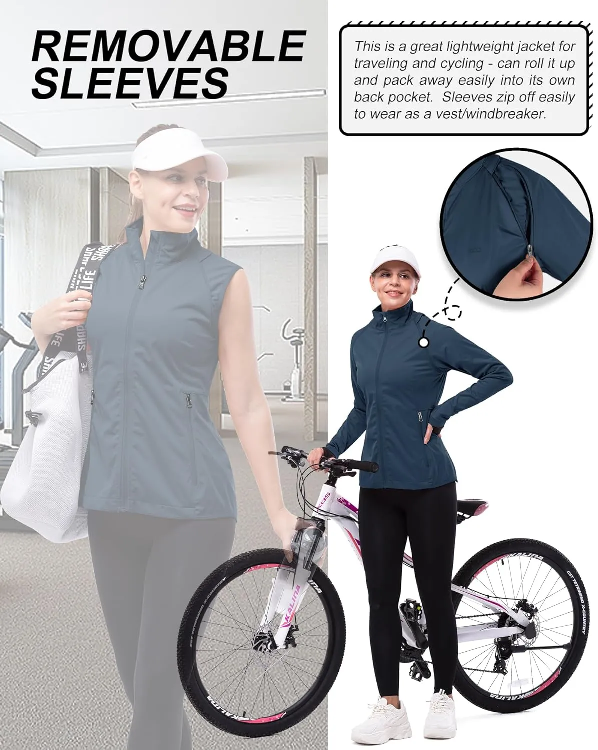 33,000ft Women's Zip Up Lightweight Athletic Workout Yoga Cycling Track Running Jacket Waterproof Windproof Reflective