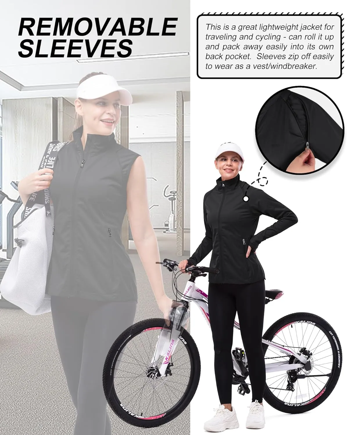 33,000ft Women's Zip Up Lightweight Athletic Workout Yoga Cycling Track Running Jacket Waterproof Windproof Reflective
