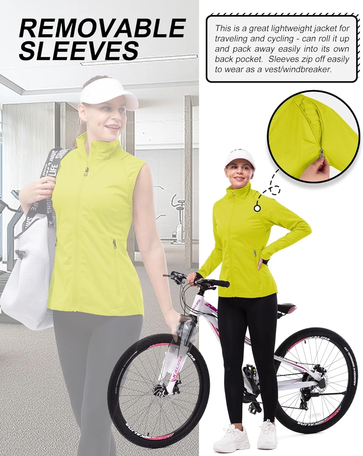 33,000ft Women's Zip Up Lightweight Athletic Workout Yoga Cycling Track Running Jacket Waterproof Windproof Reflective