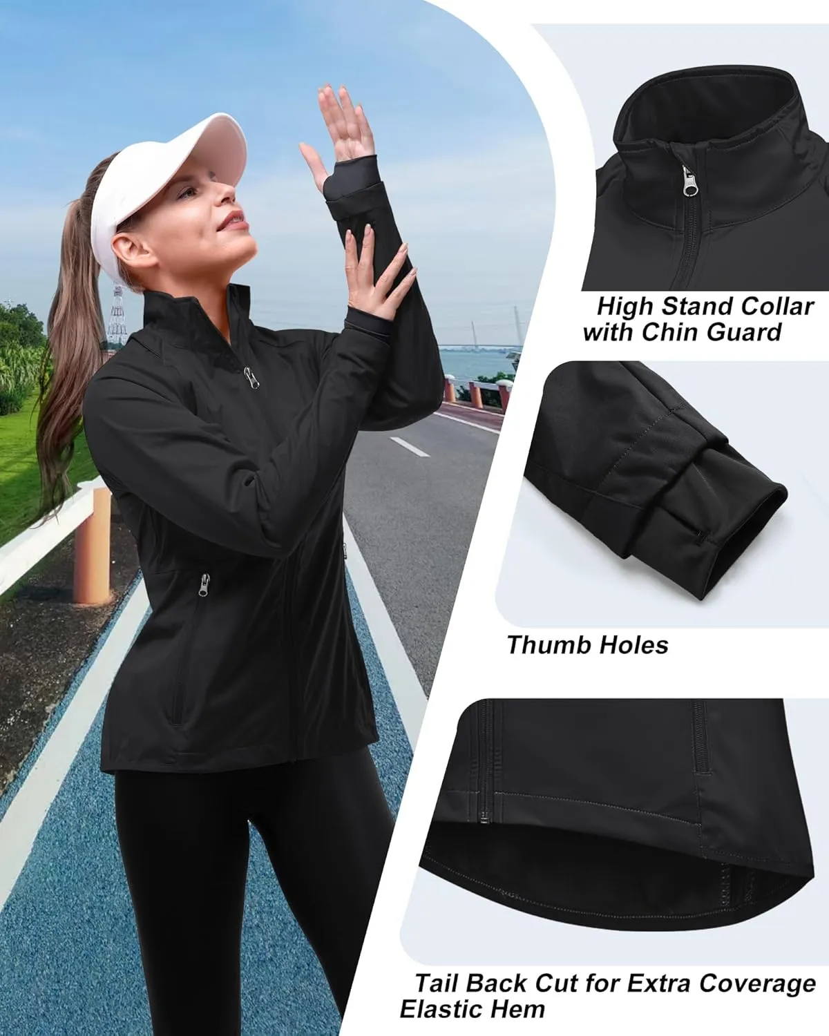 33,000ft Women's Zip Up Lightweight Athletic Workout Yoga Cycling Track Running Jacket Waterproof Windproof Reflective
