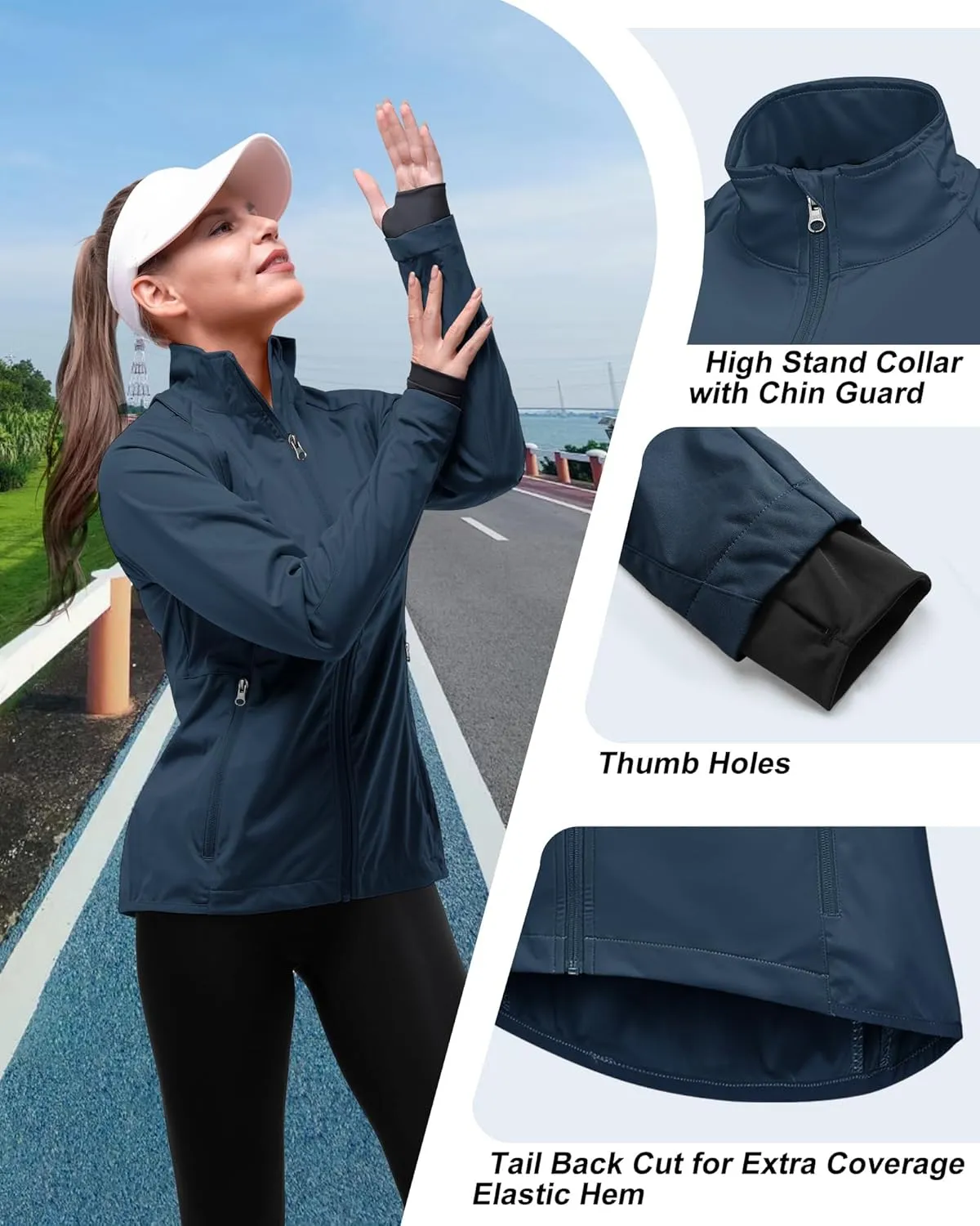 33,000ft Women's Zip Up Lightweight Athletic Workout Yoga Cycling Track Running Jacket Waterproof Windproof Reflective