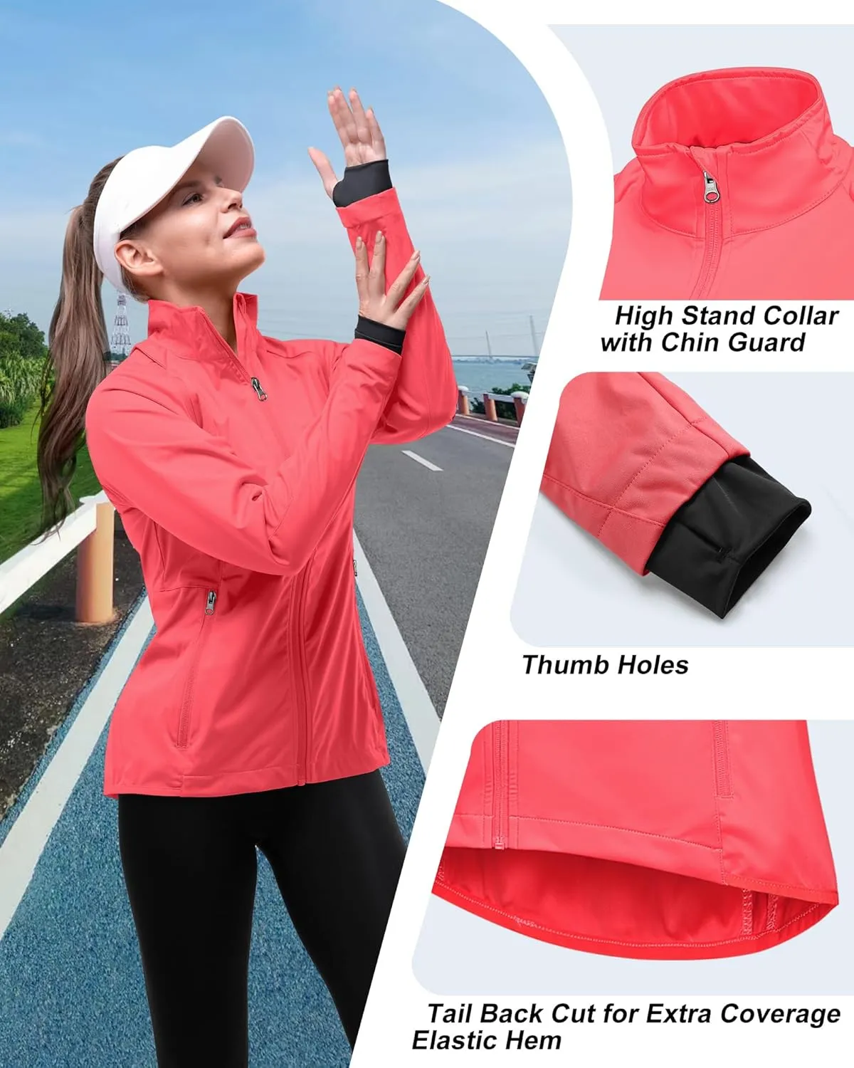 33,000ft Women's Zip Up Lightweight Athletic Workout Yoga Cycling Track Running Jacket Waterproof Windproof Reflective