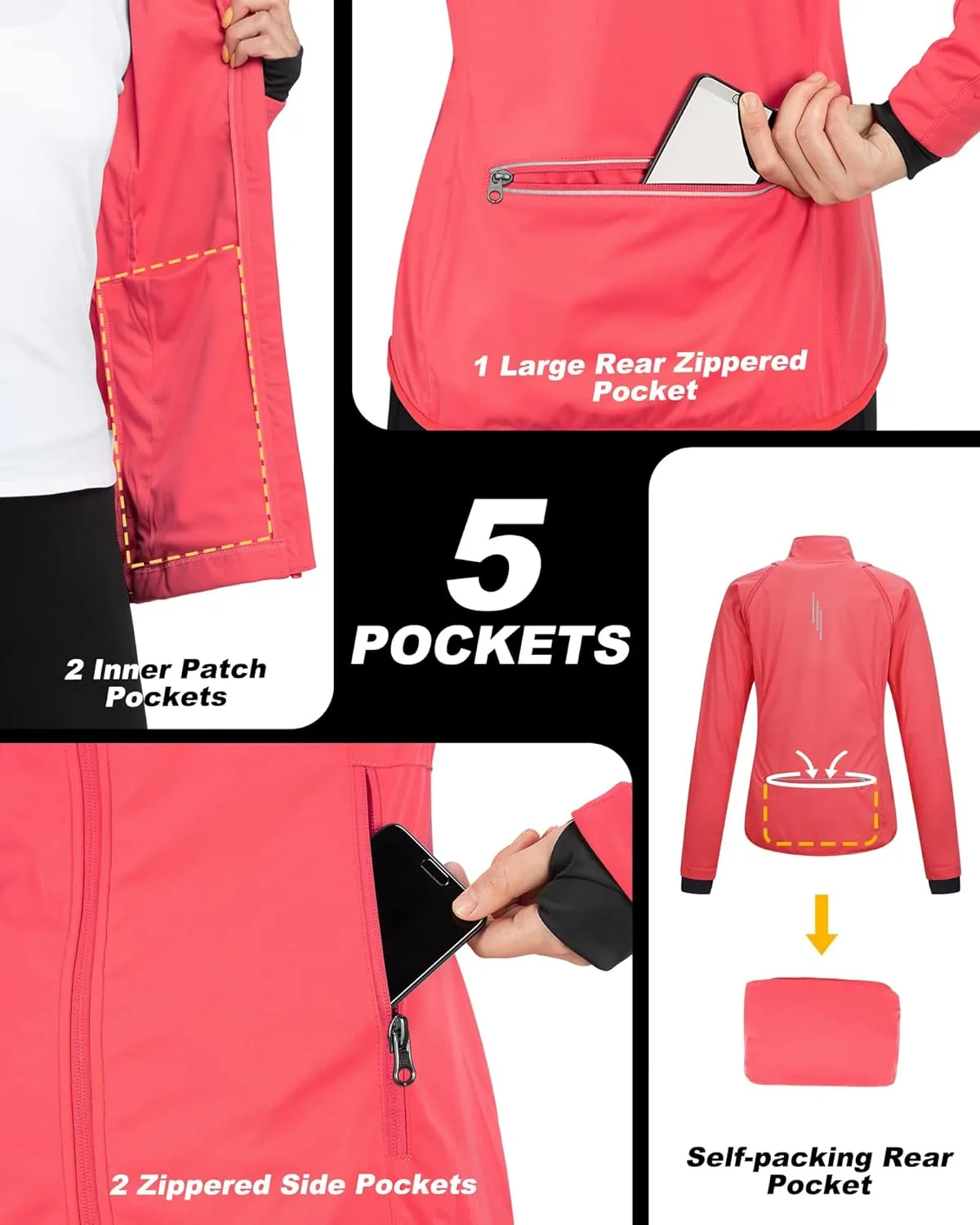 33,000ft Women's Zip Up Lightweight Athletic Workout Yoga Cycling Track Running Jacket Waterproof Windproof Reflective
