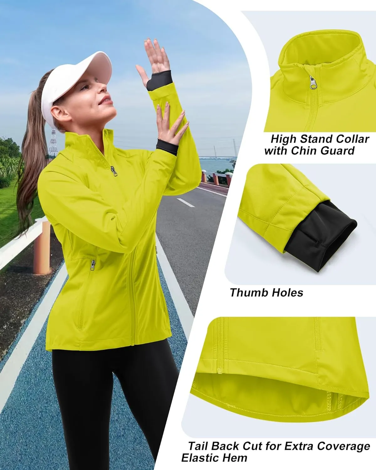 33,000ft Women's Zip Up Lightweight Athletic Workout Yoga Cycling Track Running Jacket Waterproof Windproof Reflective