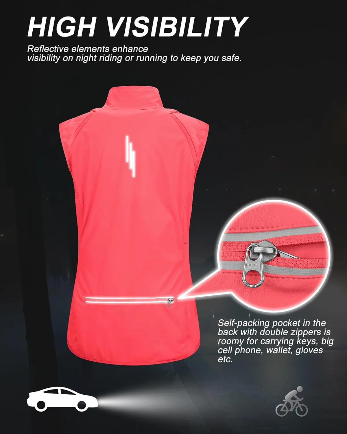 33,000ft Women's Zip Up Lightweight Athletic Workout Yoga Cycling Track Running Jacket Waterproof Windproof Reflective