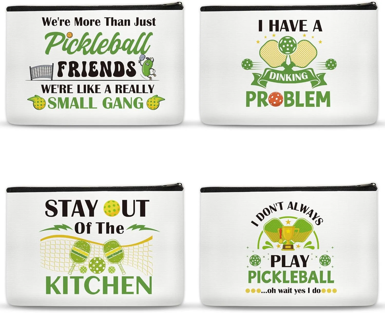 4Pcs Pickleball Gifts Makeup Bags Dink Ball Bags for or Women Men Cosmetic Bag Christmas Gifts for Women Girls Zipper Canvas Toiletry Bag