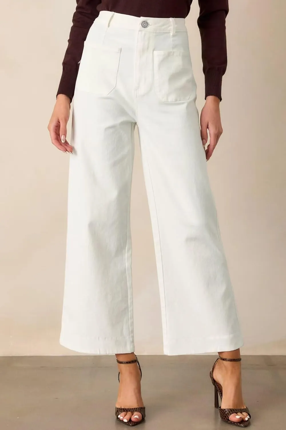 Allimy Women's High Waisted Cropped Wide Leg Jeans Stretchy Loose Denim Pants with Front Patch Pockets