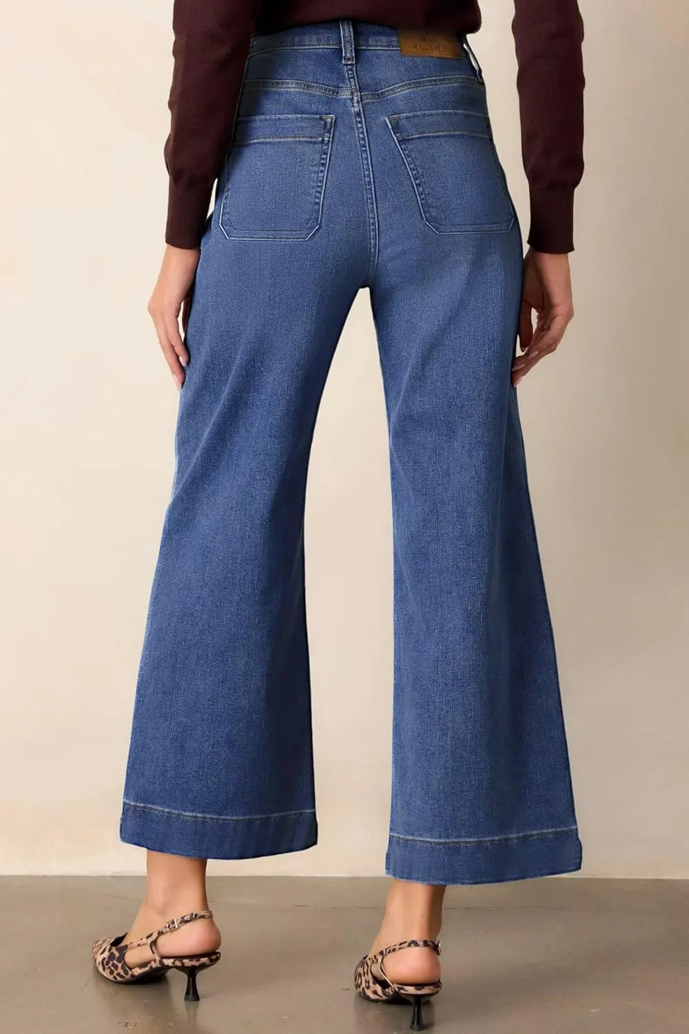 Allimy Women's High Waisted Cropped Wide Leg Jeans Stretchy Loose Denim Pants with Front Patch Pockets