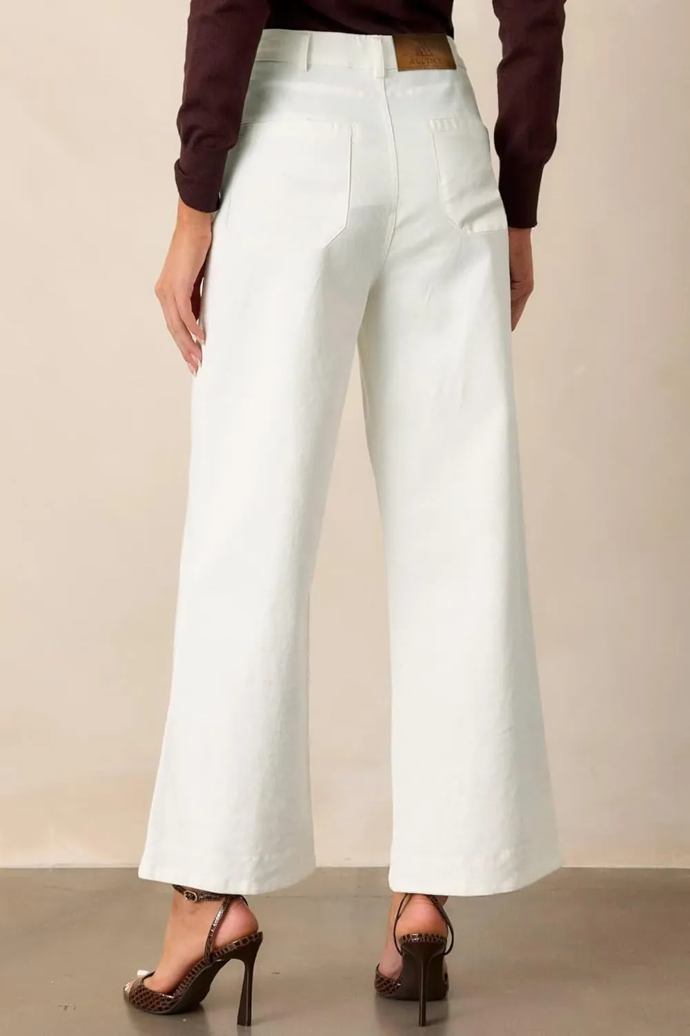 Allimy Women's High Waisted Cropped Wide Leg Jeans Stretchy Loose Denim Pants with Front Patch Pockets