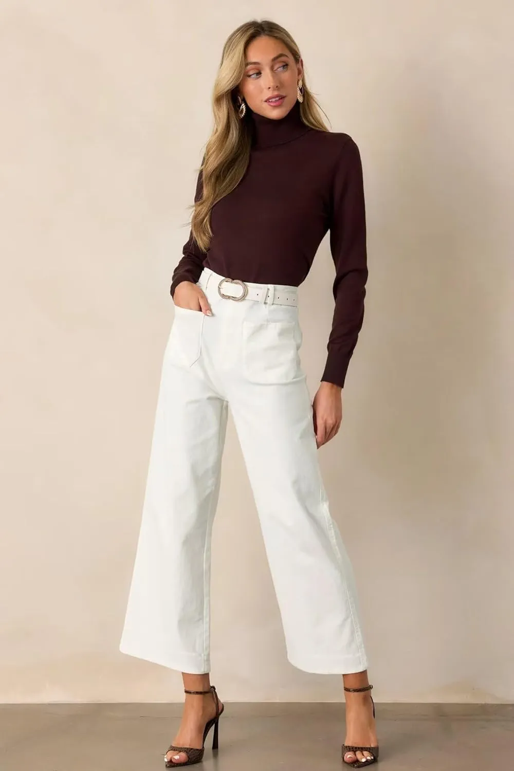 Allimy Women's High Waisted Cropped Wide Leg Jeans Stretchy Loose Denim Pants with Front Patch Pockets