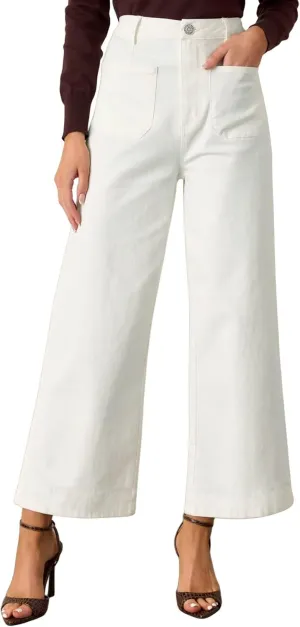 Allimy Women's High Waisted Cropped Wide Leg Jeans Stretchy Loose Denim Pants with Front Patch Pockets