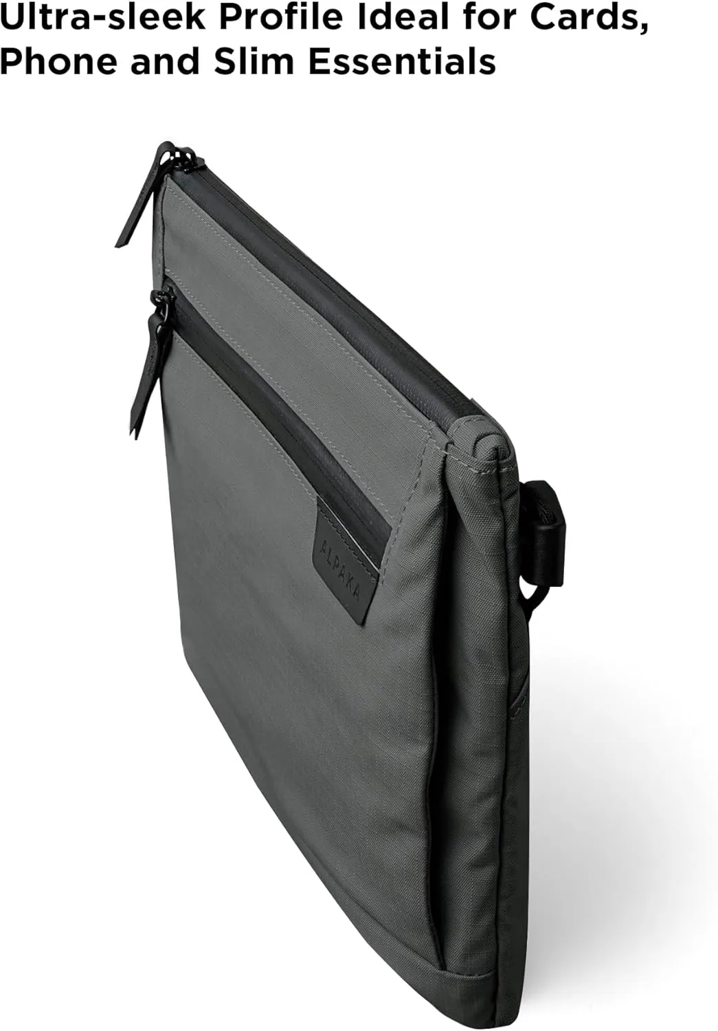 ALPAKA Zip Pouch Max V2 - Grey Axoflux 210D Water Resistant Fabric, Weatherproof YKK Zippers,Front Zip Pocket, Compact Men Sling Bag - Passport Holder & Travel Wallet Pouch for Family Men