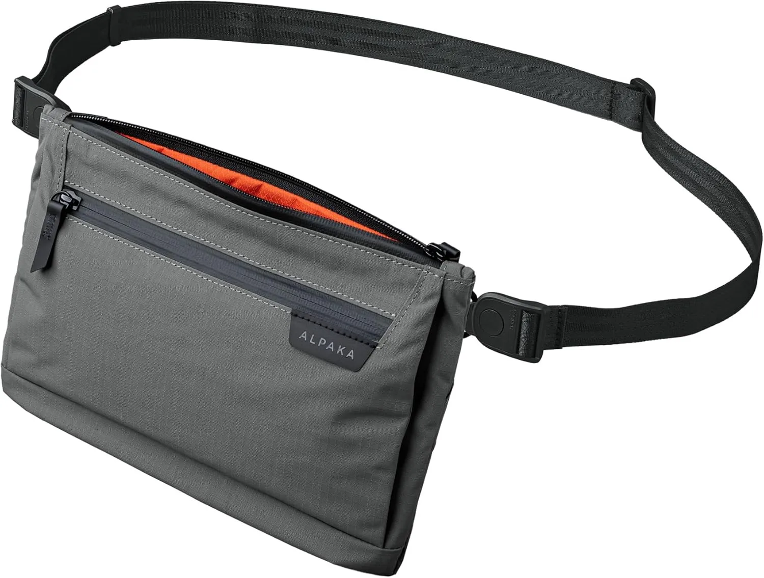 ALPAKA Zip Pouch Max V2 - Grey Axoflux 210D Water Resistant Fabric, Weatherproof YKK Zippers,Front Zip Pocket, Compact Men Sling Bag - Passport Holder & Travel Wallet Pouch for Family Men