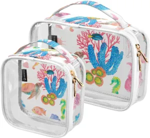 Aquarium Texture 2 Pieces Clear Makeup Cosmetic Bags for Traveling Vacation Organizing, Toiletry Bags for Women Men, PVC Waterproof Travel Organizer