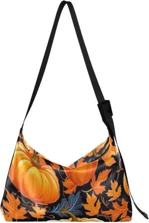Autumn Pumpkins Maples Tote Bag for Women Large Hobo Bags Cross Body Bag Leather Bags with Adjustable Strap for School Women