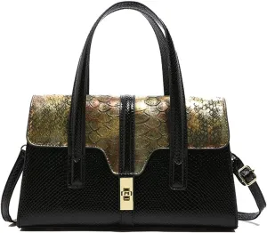 Bags for Women Snake print handbag, retro crossbody bag, fashionable and versatile women's shoulder bag(Blackgold)