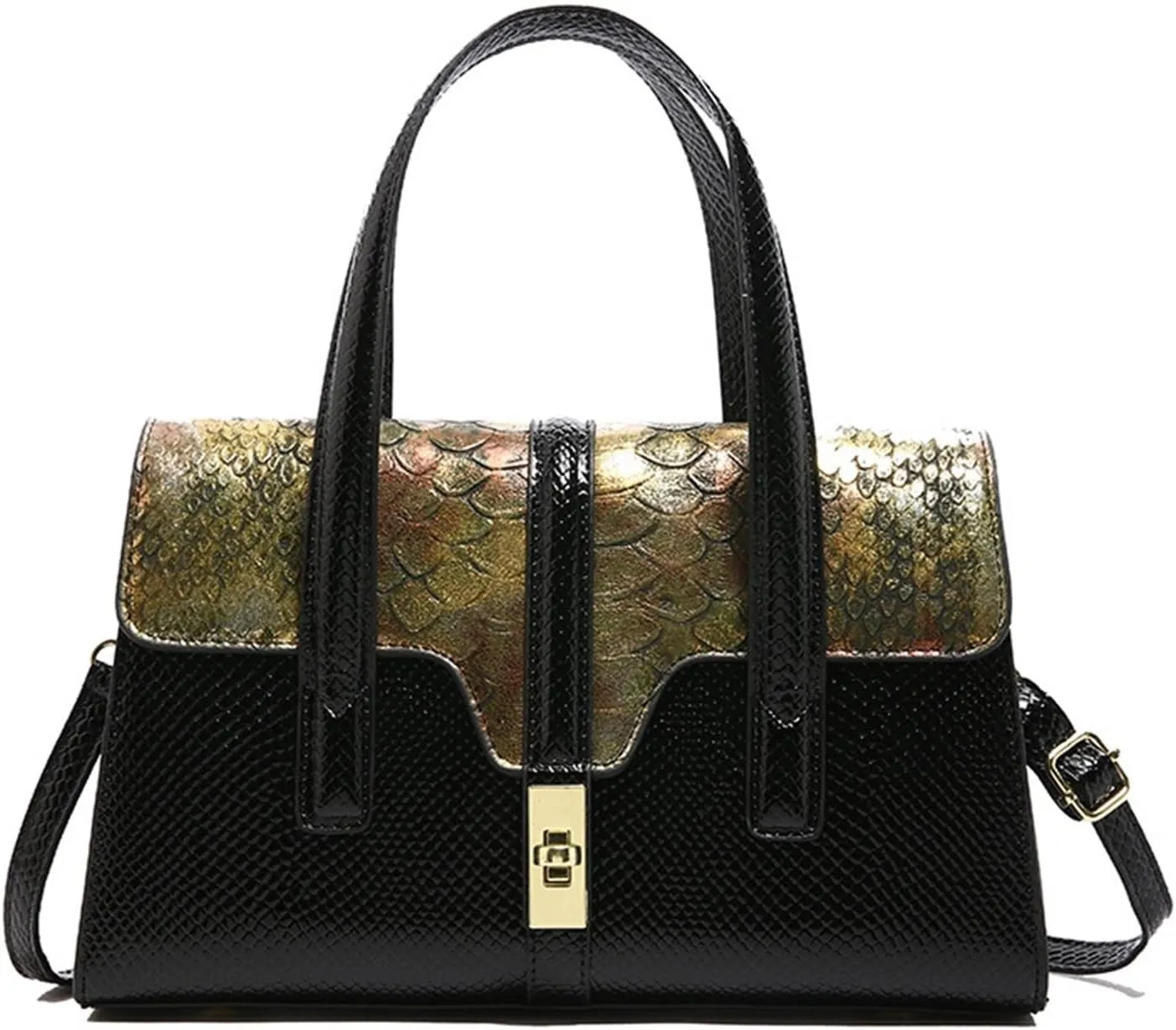 Bags for Women Snake print handbag, retro crossbody bag, fashionable and versatile women's shoulder bag(Blackgold)